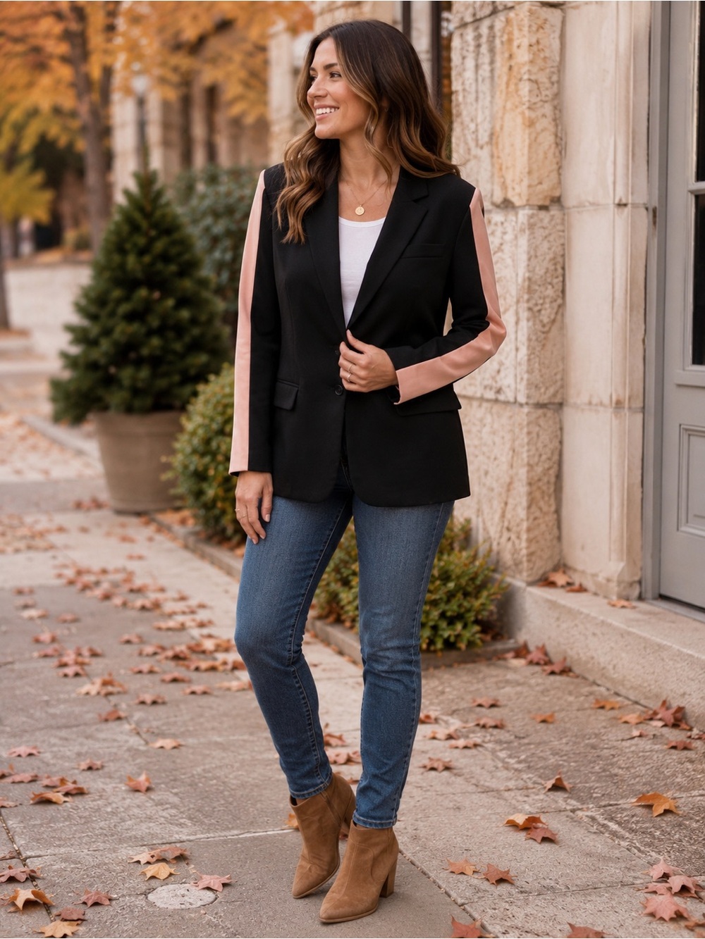 Klesis Colorblock Blazer Black & Tan One Button Career Jacket S/M